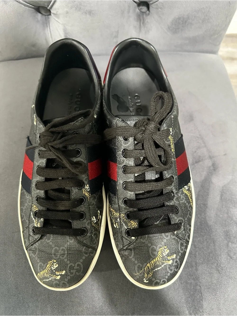 Gucci Black & Red Web Stripe Tiger Print Men’s Sneakers